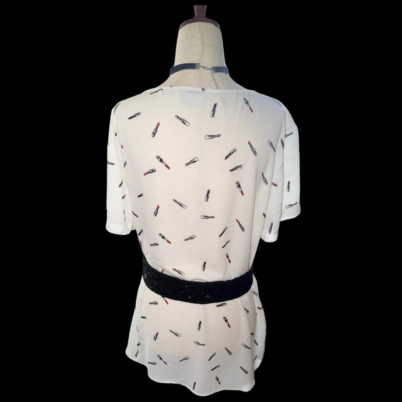 Sheer‎ White Lipstick 💄 Print Women's Top Size XL - Picture 4 of 6